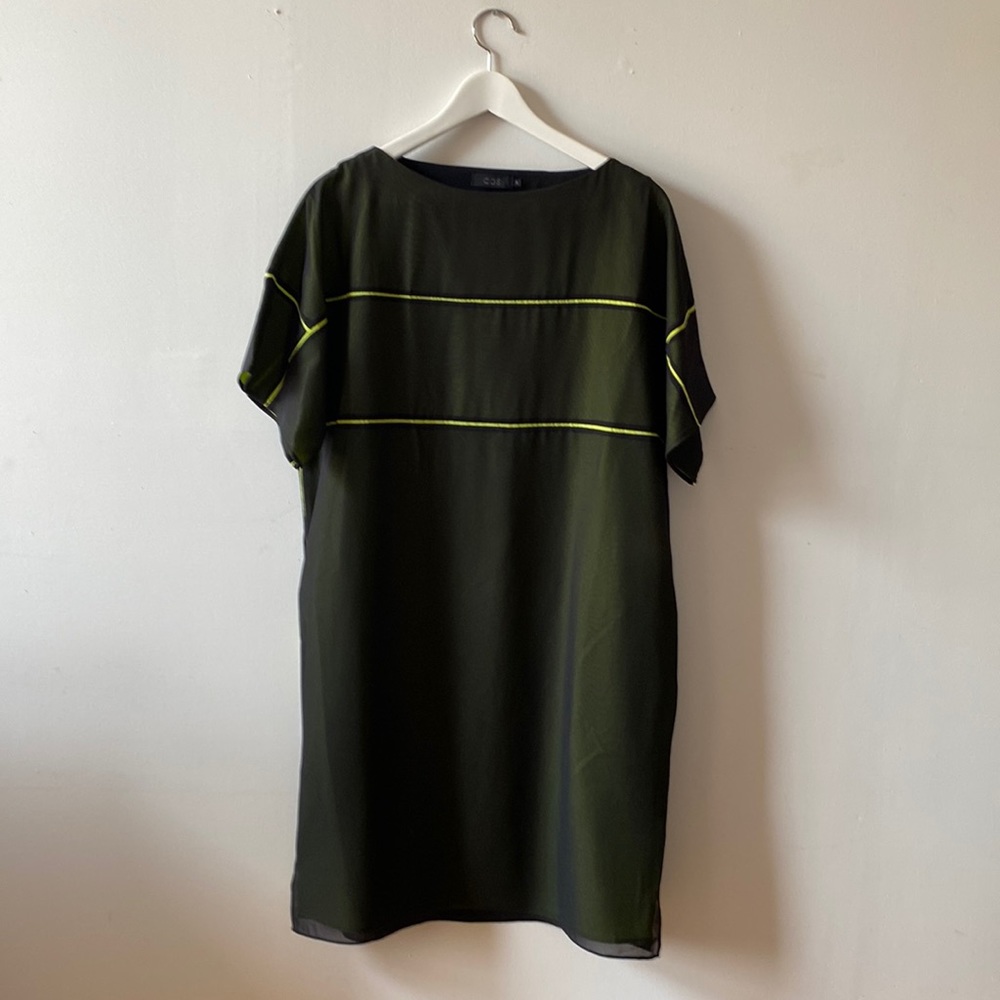 COS dress with sheer layer and neon piping